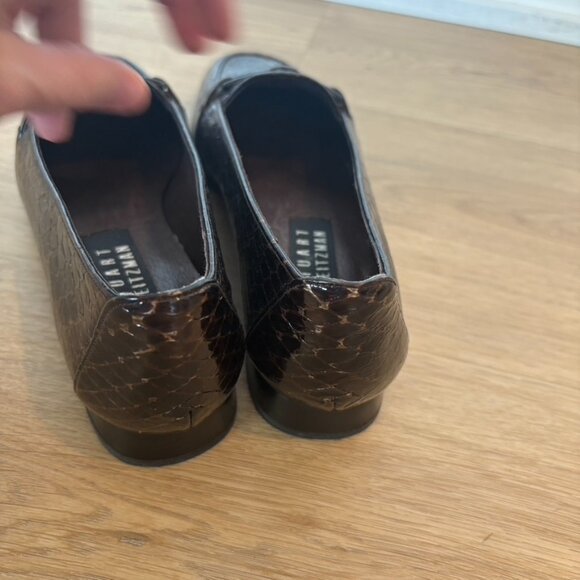 ** Stuart Weitzman Leather Heeled Loafers Brown Black Snake 6.5 - Picture 5 of 9